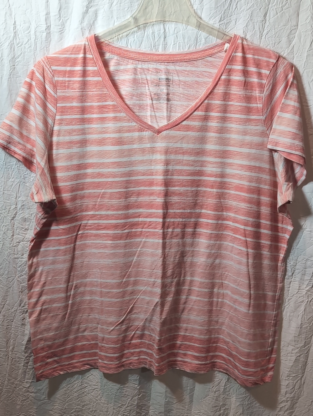 Light Orange Striped V-Neck Women’s Top